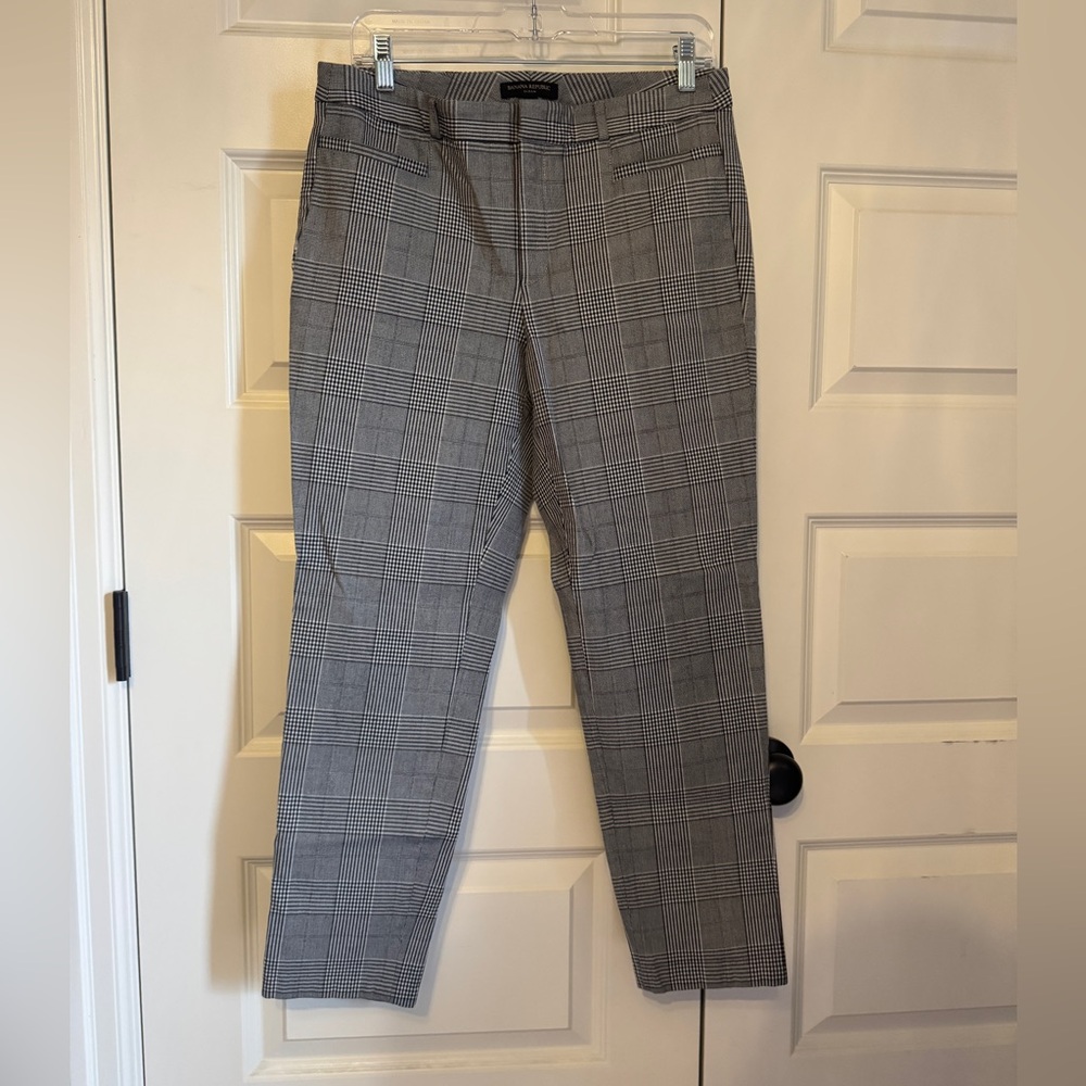 Banana Republic Glen Plaid Trousers Black White Tailored Work Pants Size 10